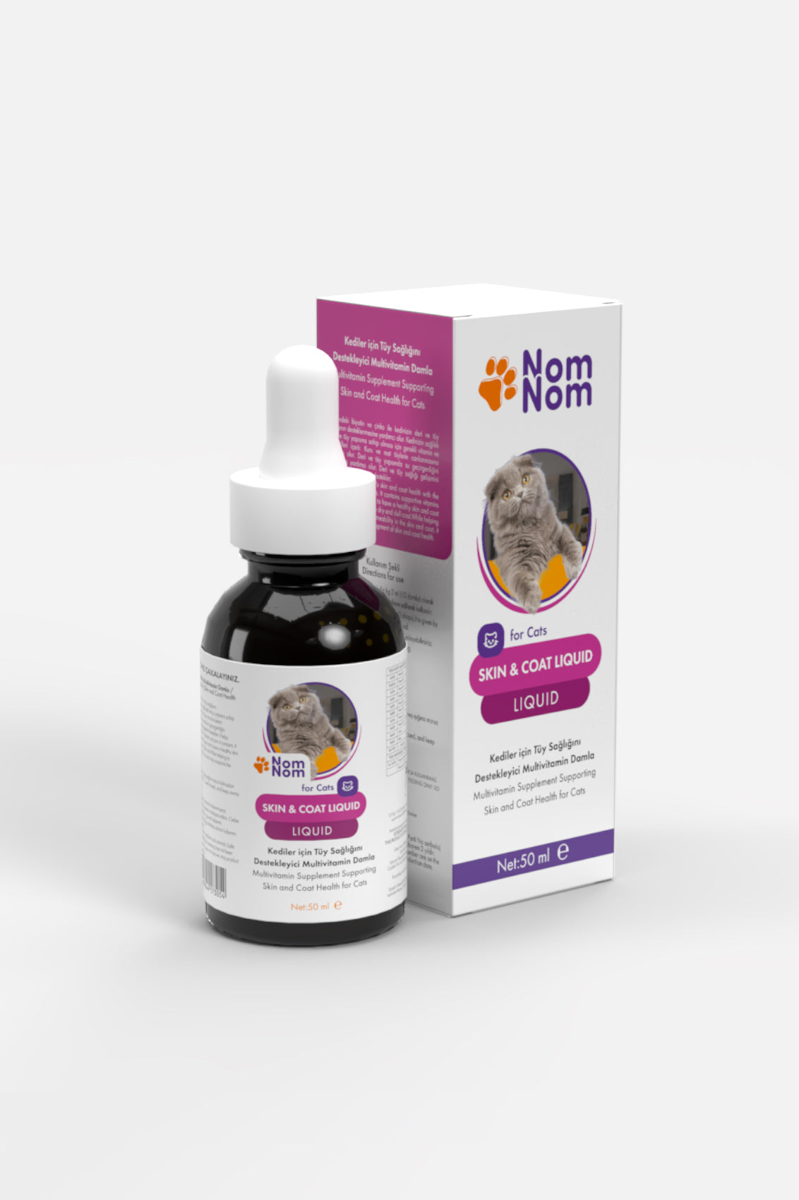 Kediler İçin Cilt ve Tüy Takviyesi Sıvı Multivitamin Damlası Tüy Sağlığı Parlaklık